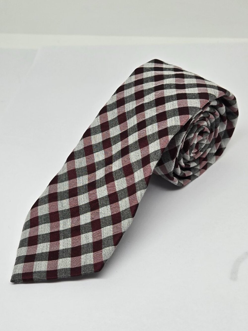 JF Ferrar Plaid Polyester Blend Plaid Tie, Black, Red, White